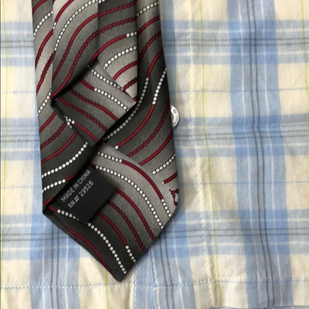 Boys Easy Clip-on Tie Gray Red White 15” Easy On-off Church Party Holiday